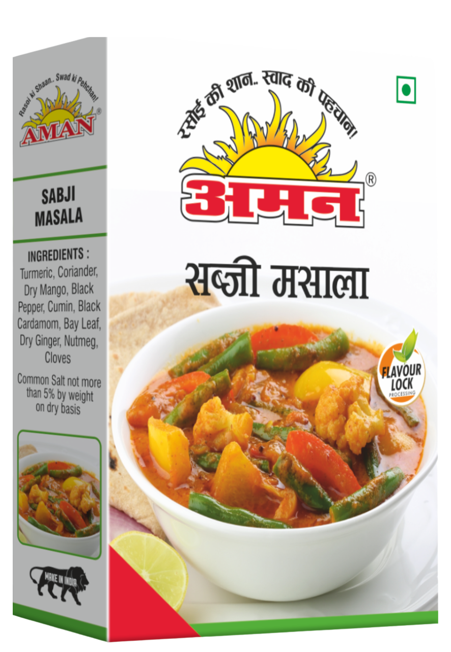 Sabji Masala  ‘AMAN’ Garam Masala, Paneer Masala, Chhola Masala is a perfect blend of pure spices. It contains pure farm fresh spices blended in the right proportions to enliven and array starters, snacks, chhola, paneer & gourmet dishes.Chhola Masala Sizes: 50g