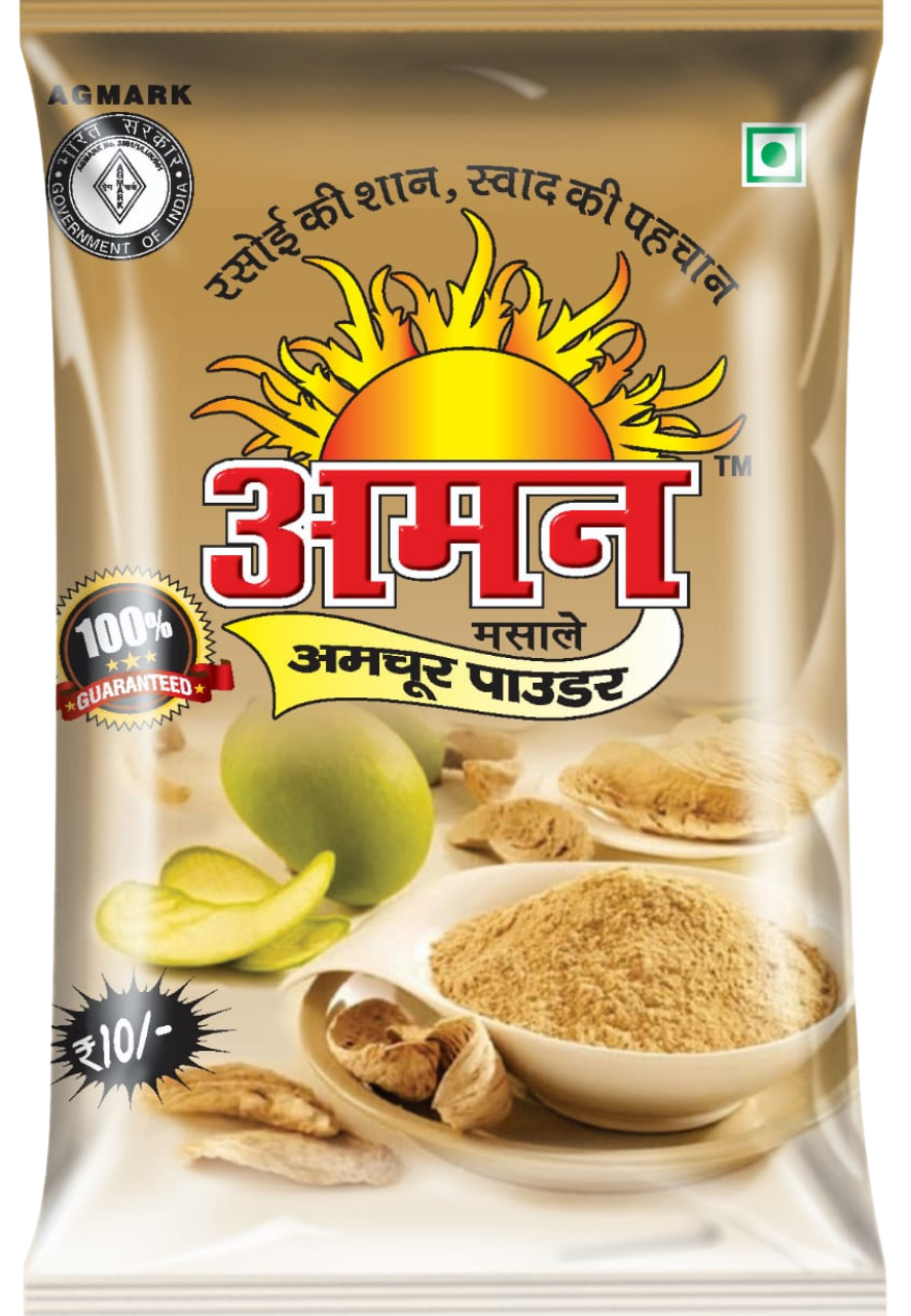 Amchoor Powder Made from high-quality sun-dried unripe mangoes.  Hygienically processed, no artificial souring agents.  Adds tangy flavor to dishes.Sizes: 5Kg, 1Kg, 500gm, 200gm, 100gm, 50gm