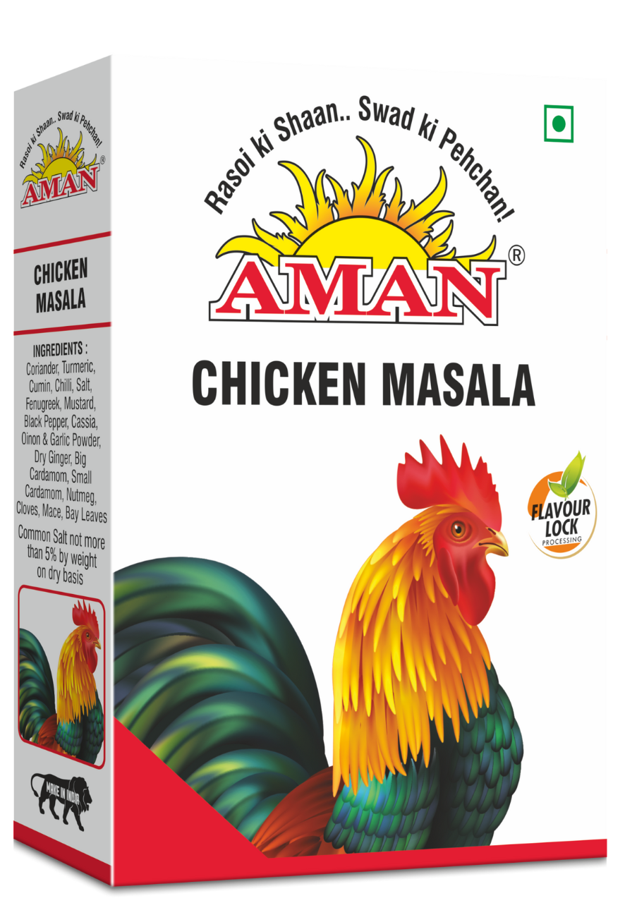 Chiken MasalaAman Masala brings you the perfect blend of whole spices for rich, aromatic meat and chicken dishes. Just a pinch adds irresistible flavor and fragrance that delights every time.Chicken Masala: 50gMeat Masala: 200g, 50g