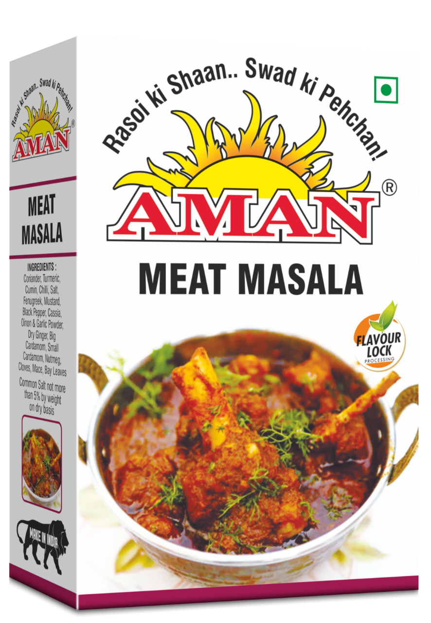 Meat MasalaAman Masala brings you the perfect blend of whole spices for rich, aromatic meat and chicken dishes. Just a pinch adds irresistible flavor and fragrance that delights every time.Chicken Masala: 50gMeat Masala: 200g, 50g